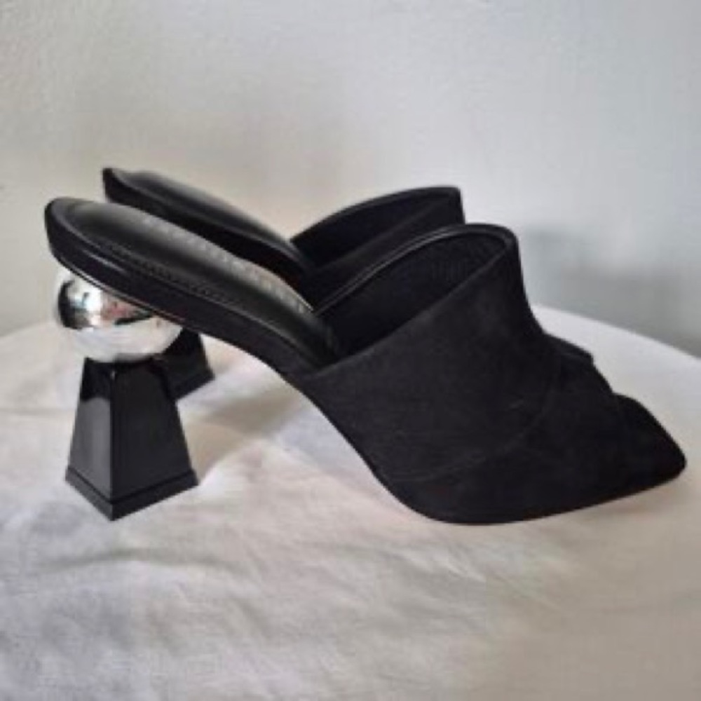 Black Sculptural Heel Mule - Women's Slip-On Shoe - Picture 1 of 7